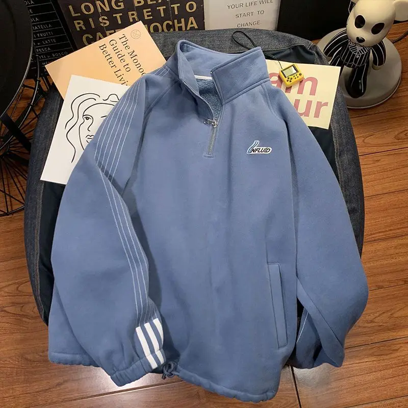 

Zipper High Street Sweatshirt for Men Women Stand-up Collar Korean Trendy Lovers Oversize Casual Sports Jacket