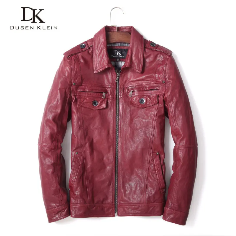 

Leather Men Biker Jackets Genuine Sheepskin Leather Coat Vegetable tanned Red New Luxury Designer Brand 16s1406