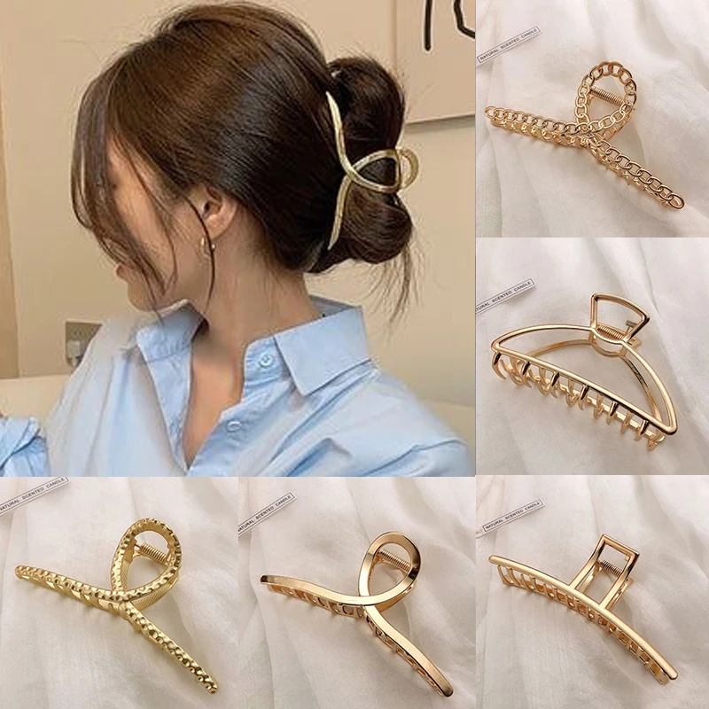 

2022 Korean New Hair Claw Crab Barrettes for Women Fashion Girl Metal Geometric Hollow Out Headwear Hair Clip Hair Accessories