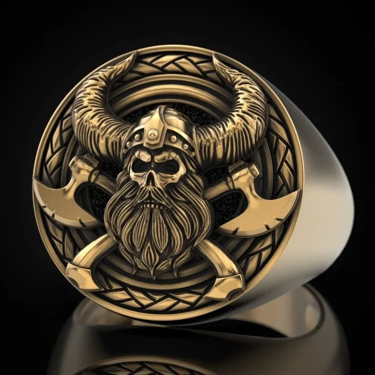 

Gold Color Men Signet Seal Male Ring Punk Rock Hip Hop Jewelry Retro Vintage Nordic Mythology Viking Skull Ring for Men