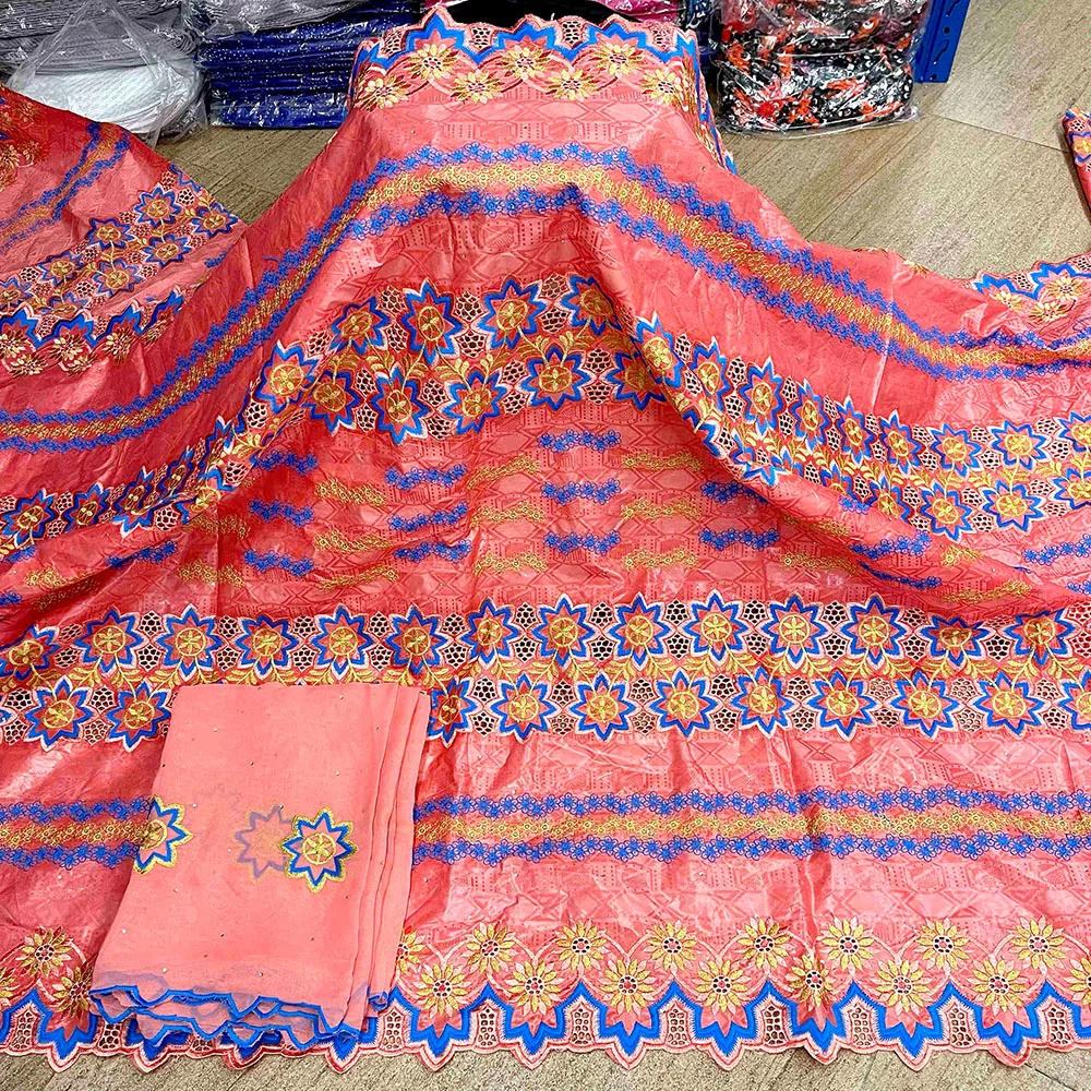 

2021 New Arrival African Bazin Riche Lace Fabric Embroidery French Tulle Lace Fabric For Wedding Party Material 5+2Yards