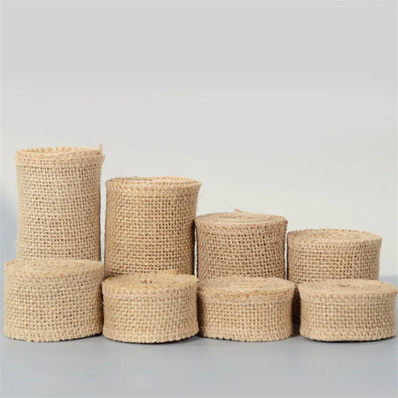 

2M Natural Jute Burlap Hessian Ribbon Rolls Vintage Rustic Wedding Decoration Christmas Gift Wrapping Festival Party Home Decor