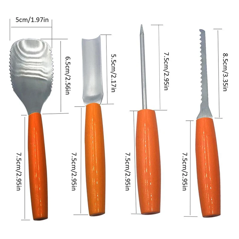

4 Pcs Stainless Steel Pumpkin Carving Tool Fashionable Multifunctional Halloween Kitchen Tool Set