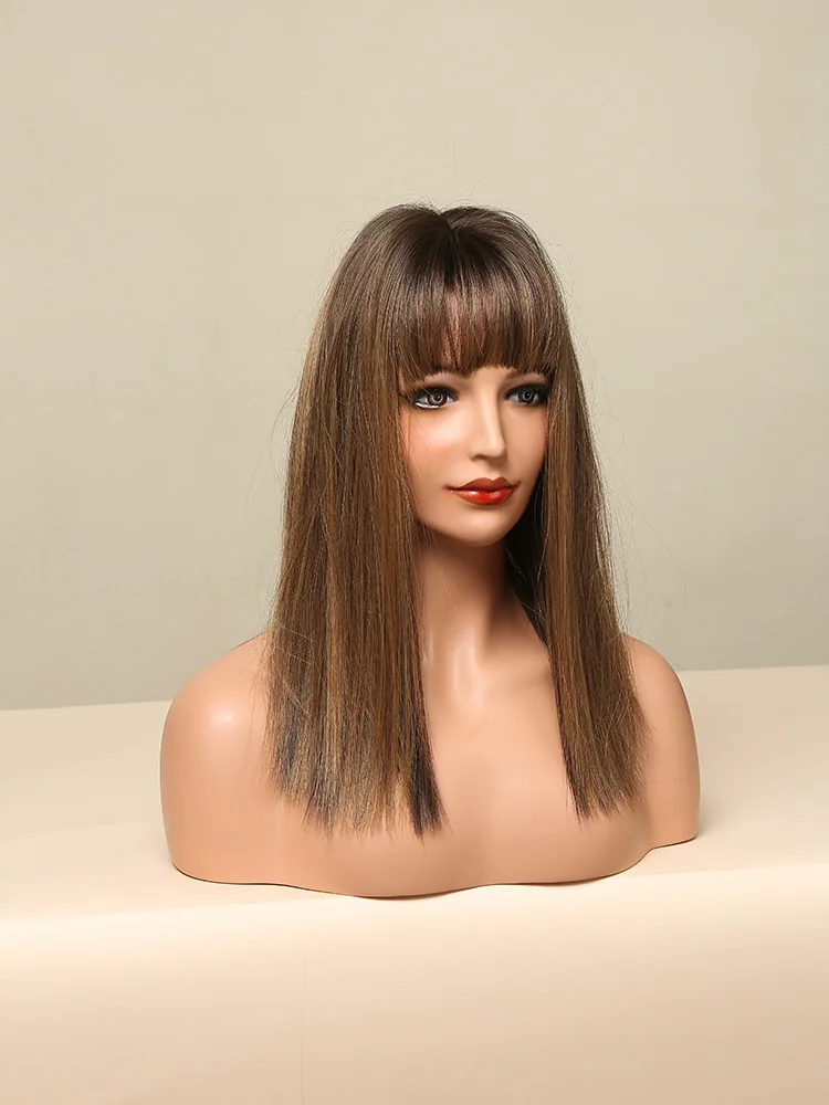 Louis Ferre - Black women's synthetic straight wig short brown hair for Cosplay magazine |