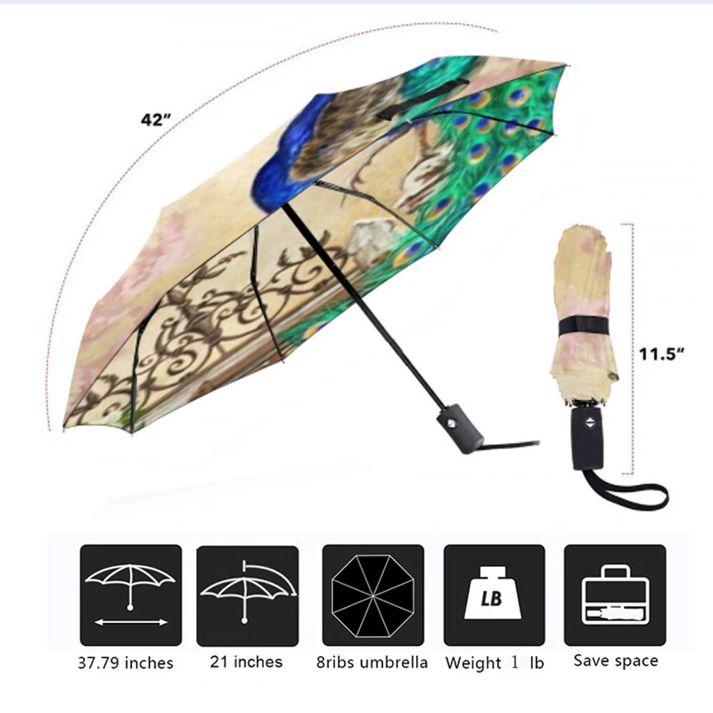 Милый Павлин узор зонтик дождь для женщин ветрозащитный Сверхлегкий компактный