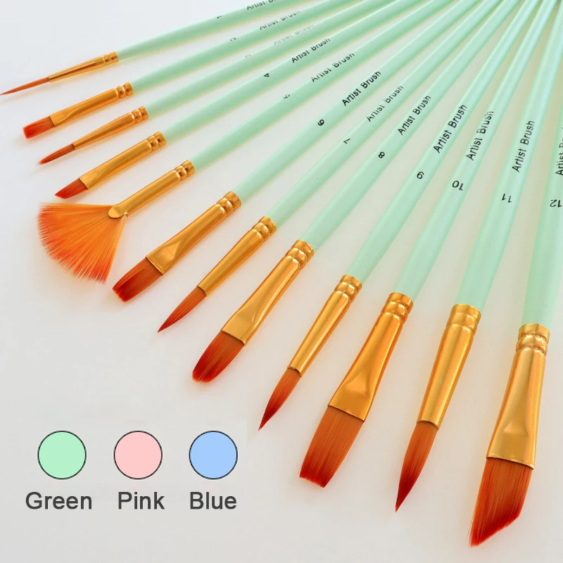 

12Pcs/Set Nylon Art Brushes Watercolor Paint Brush Variety Style Wooden Handle Oil Acrylic Painting Brush Pen Art Supplies