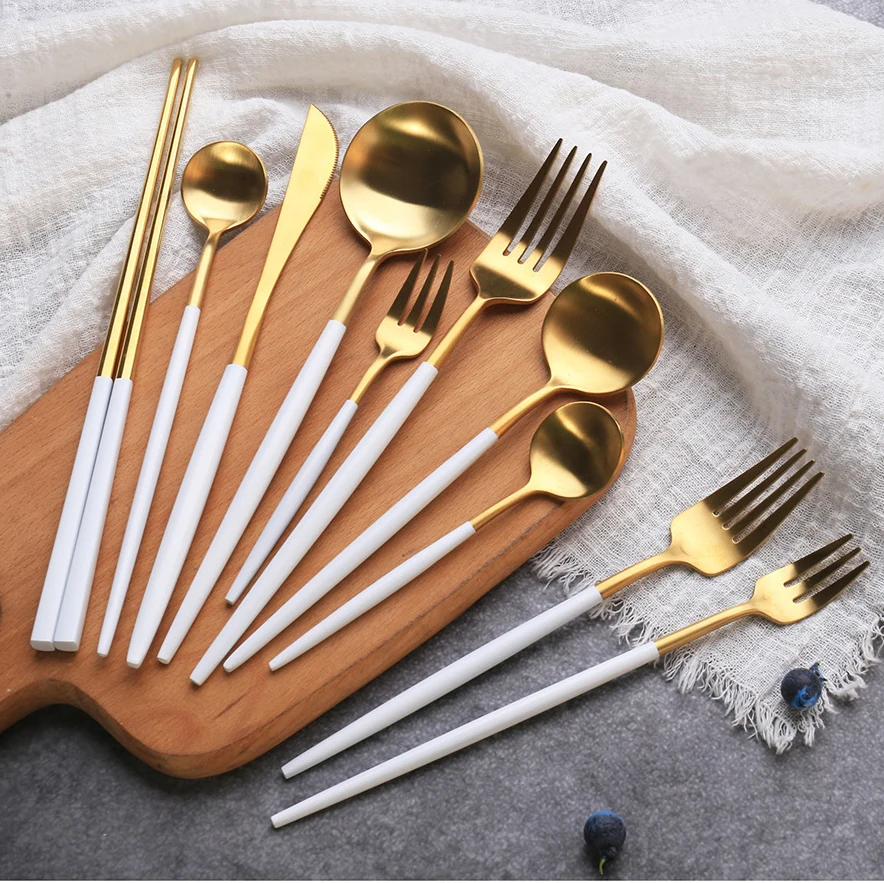 Набор столовых приборов из белого золота Западная 18/10 посуда нержавеющей стали