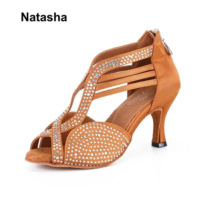 Nantasha/Обувь для латиноамериканских танцев на высоком каблуке со стразами