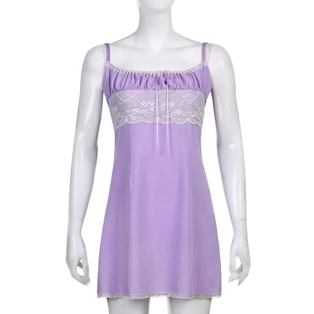 

Women Dress Spaghetti Straps Lace Patchwork Spandex Sexy Women Lace Patchwork Mini Sling Dress Streetwear for Party