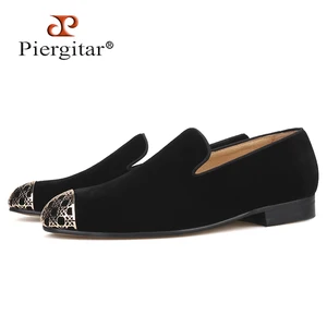 PiergitarНовинка 2019 года; Мужская бархатная обувь с металлическим носком золотистого цвета; тапочки ручной работы для курения; мужская повседневная обувь