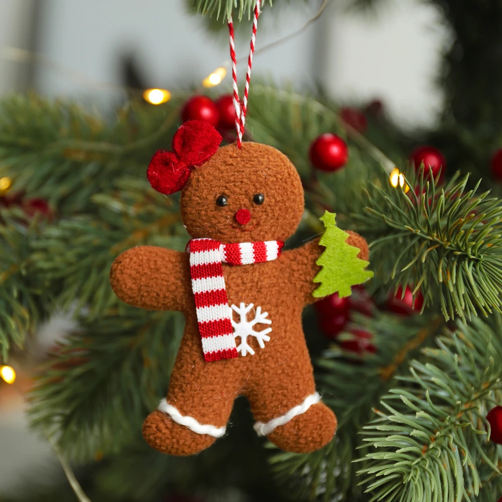 

3PCS Plush Gingerbread Man Christmas Hanging Ornaments For 2022 Home Decoration Holiday Party Supplies Backpack Strap Kids Toys