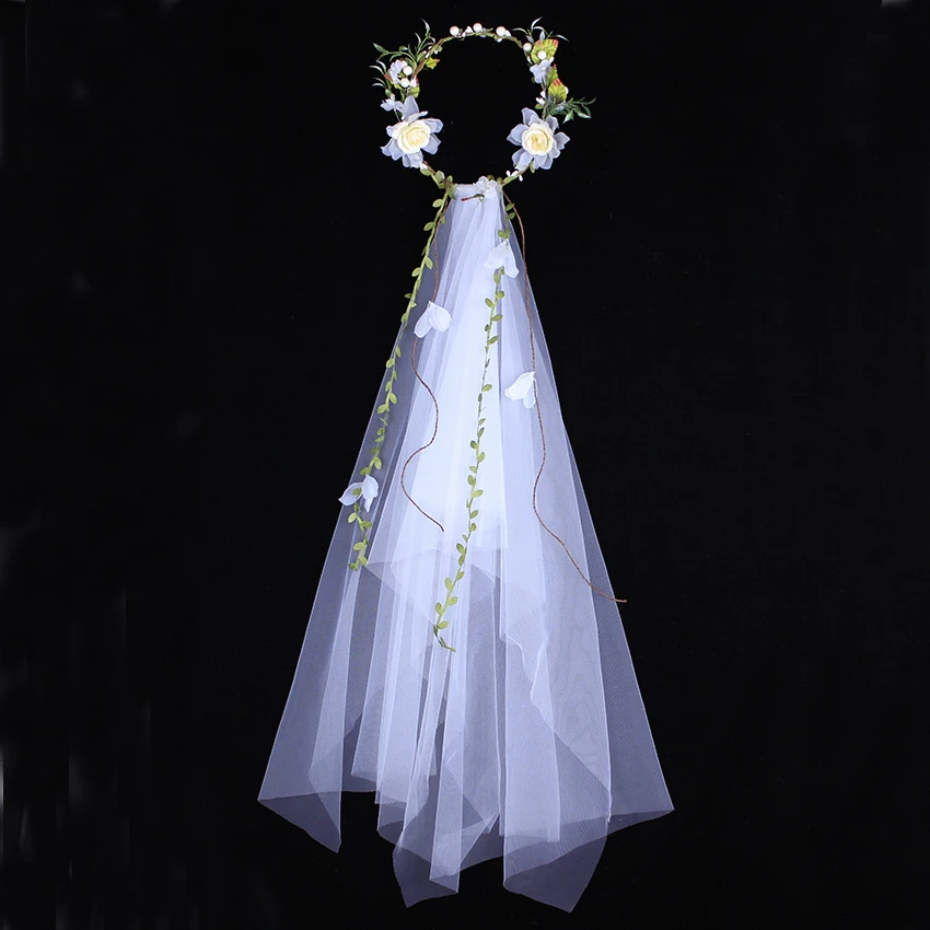 Романтическая гирлянда свадебная фата цветочная корона повязка для волос ручной