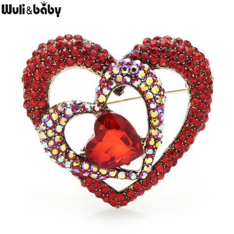 Wuli&baby Красные сердечные броши со стразами
