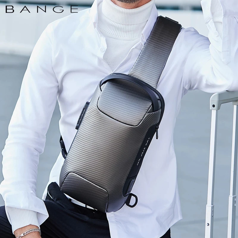 bange upgraded men waterproof multifunction carbon fiber pattern crossbody bag usb sling shoulder bags messenger chest bag pack free global shipping