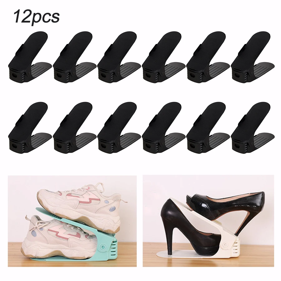 

12pcs Durable Adjustable Shoe Organizer Footwear Support Slot Space Saving Cabinet Closet Stand Shoes Storage Rack ShoeBox