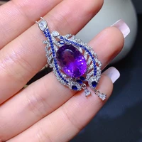 925 silver sterling 45cm necklace natural amethyst pendant for women bohemia engagement pendant necklaces amethyst jewelry box