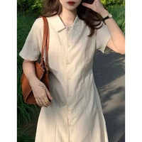 first love of literature and art orange temperament new style solid color dress for female students in summer