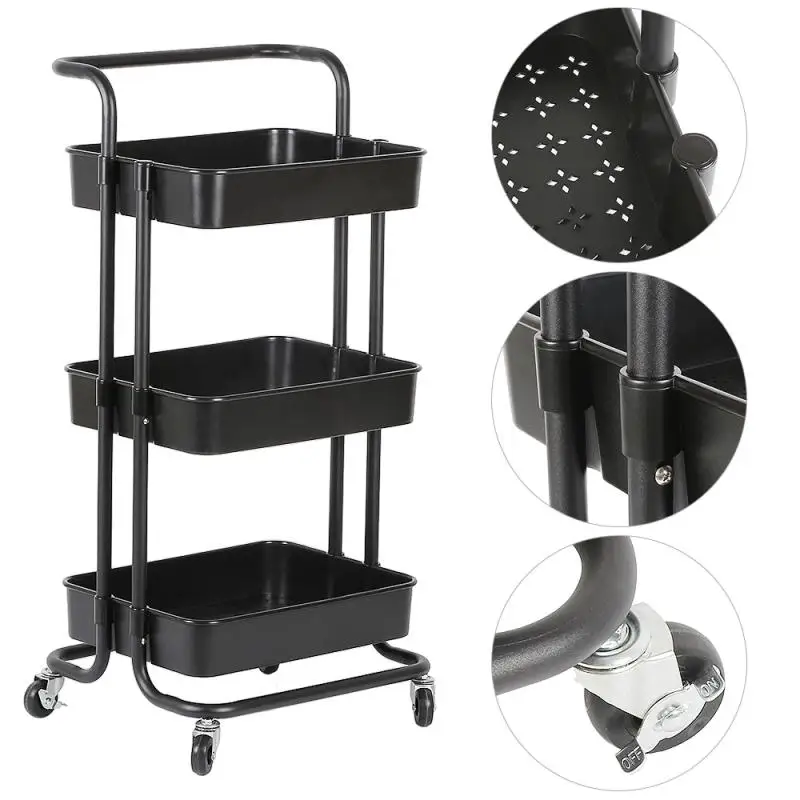 3 Tier Metal Storage Trolley Cart Kitchen Organizer Multi-function Movable Shelf Wheels Bathroom Accessories HWC | Мебель