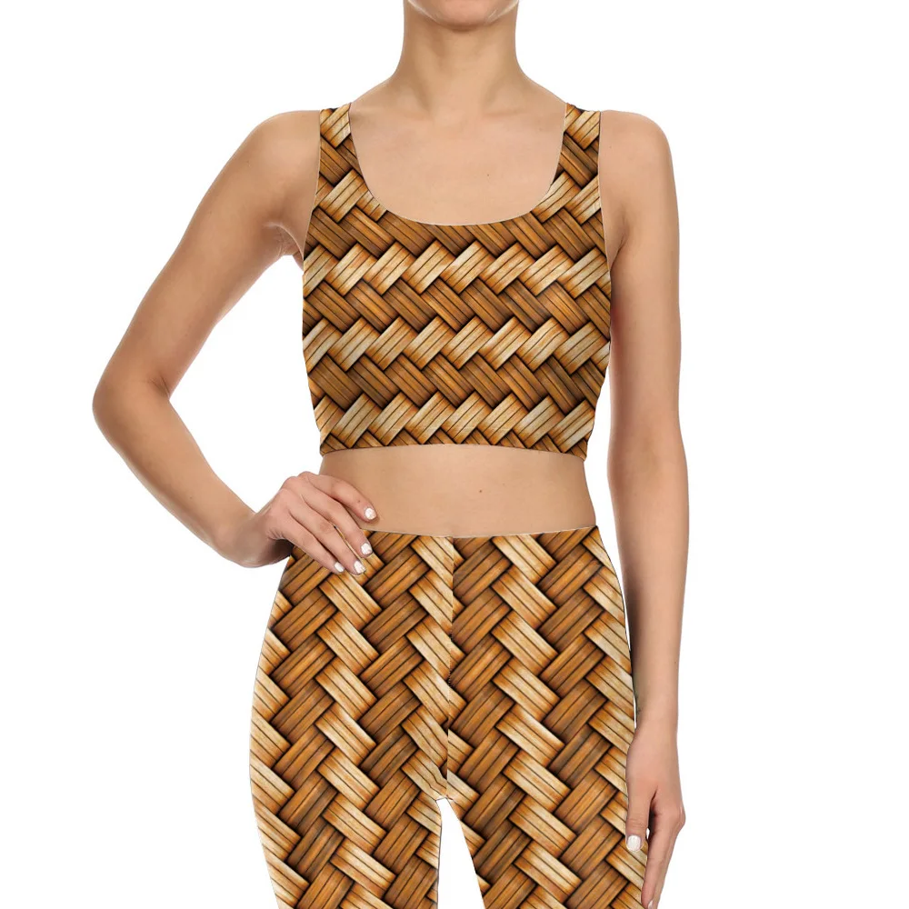 

New Sexy Braided Rope 3D Prints Elastic Fitness Gym Sport Workout Leggings Tanks Camis Yoga Pants Two Piece Sets For Women Girls