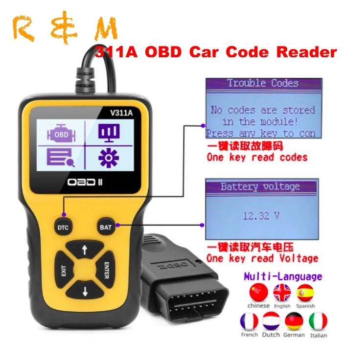 V311A OBD считыватель кодов автомобиля с DTC летучая мышь Быстрый ключ OBD2 Сканер
