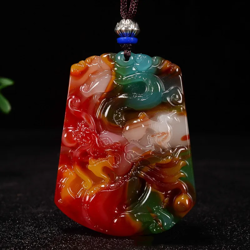 

Natural Colorful Yulong Pendant Men's and Women's National Style Versatile Sweater Chain Pendant Jewelry
