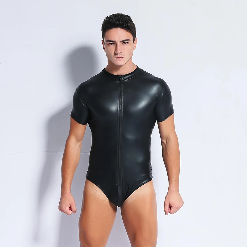 

Hot Stretchy Patent Leather Male Bodysuit Catsuit Teddy Lingerie Sexy Lingerie for Men Jumpsuit Night Clubwear Erotic Costumes