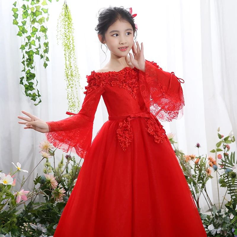 Sales Promotion Children Girls Luxury Spring Shoulderless Birthday Wedding Party New Year Festival Princess Fluffy Lace Dress | Детская