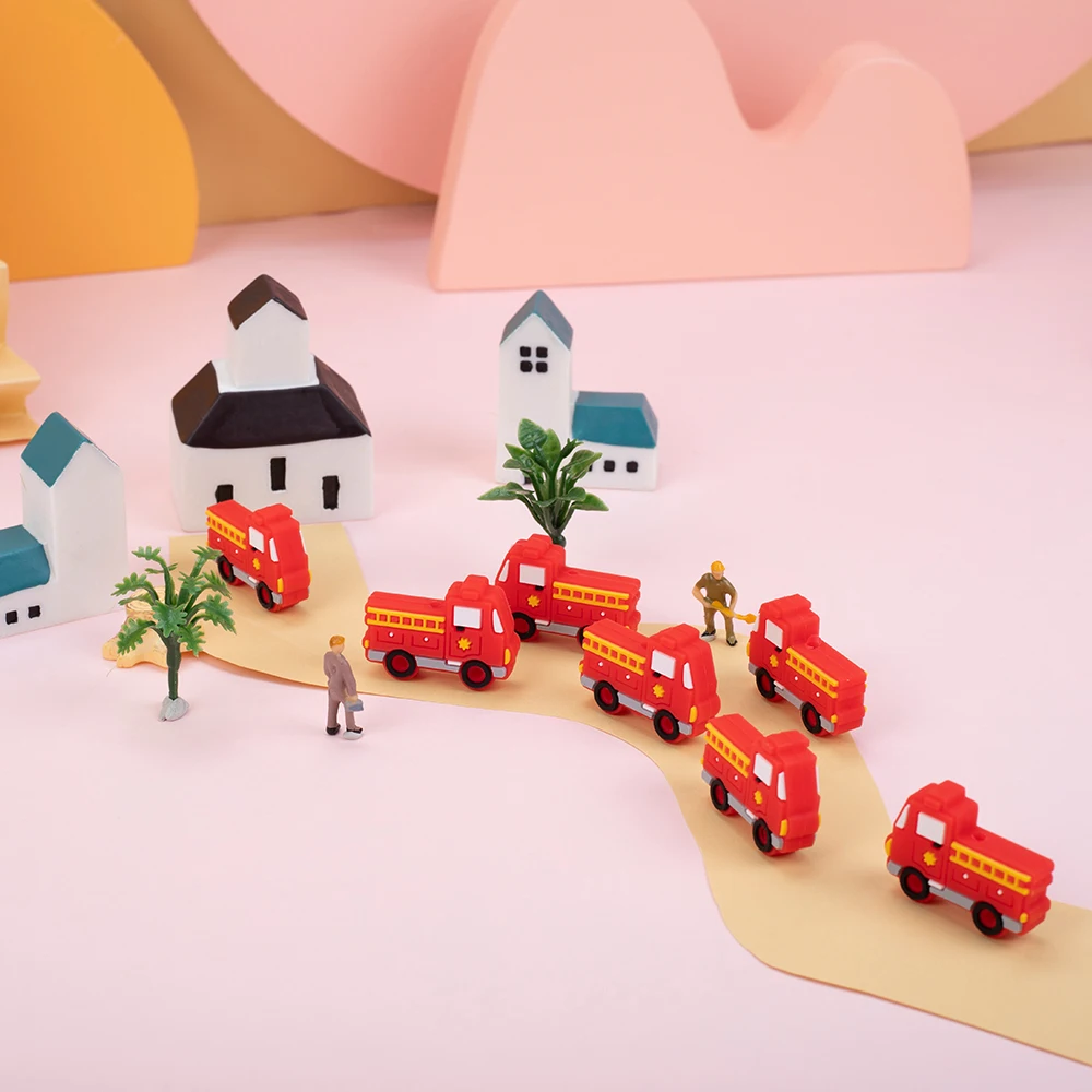 

Sunrony 50Pcs Fire Truck Silicone Beads Baby Teeth Care Teething Ring Nipple Chain Accessories Food Grade BPA Free