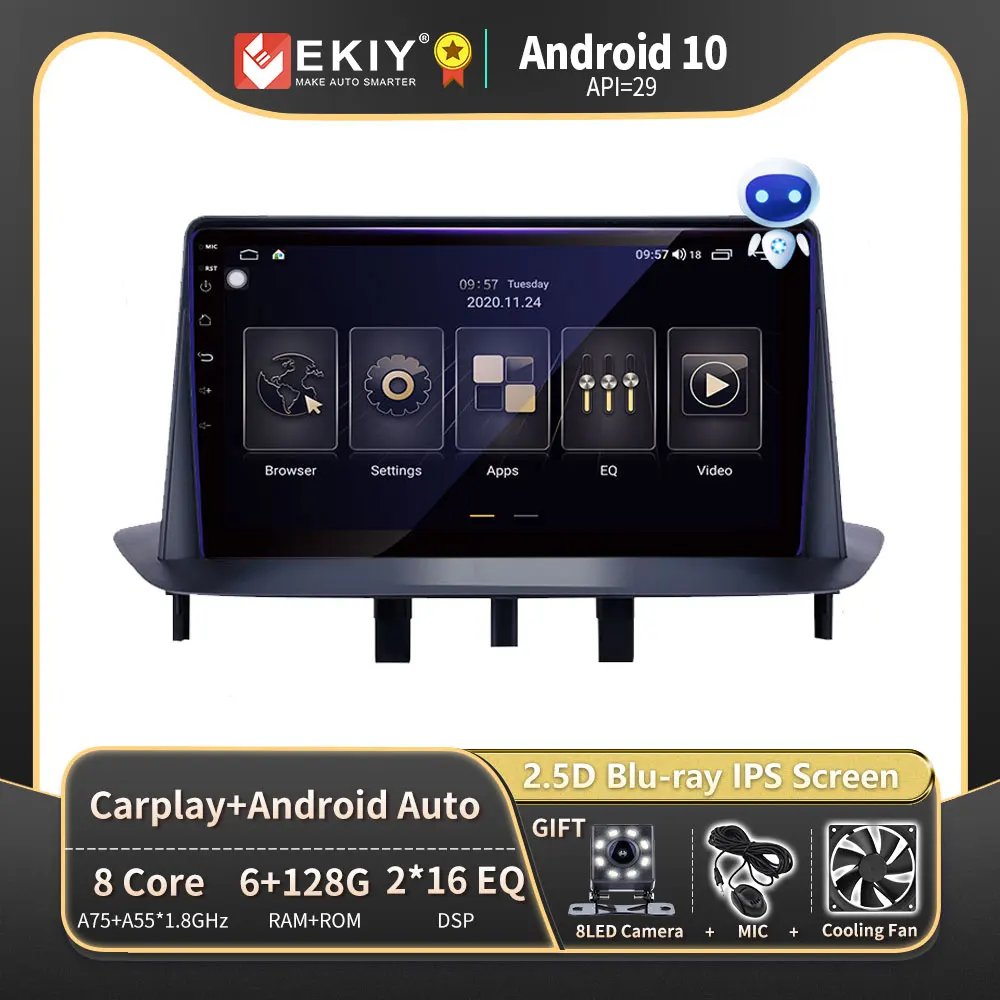 

EKIY 6 128G 8 CORE Autoradio Android 10 For Renault Megane 3 Fluence 2008-2014 Car Radio Multimedia Auto Carplay Navigation GPS