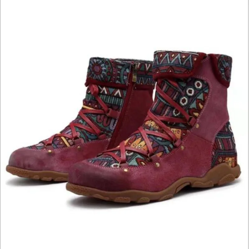 

2020 new national style large size short boots women wild non-slip retro side zipper round head nude boots