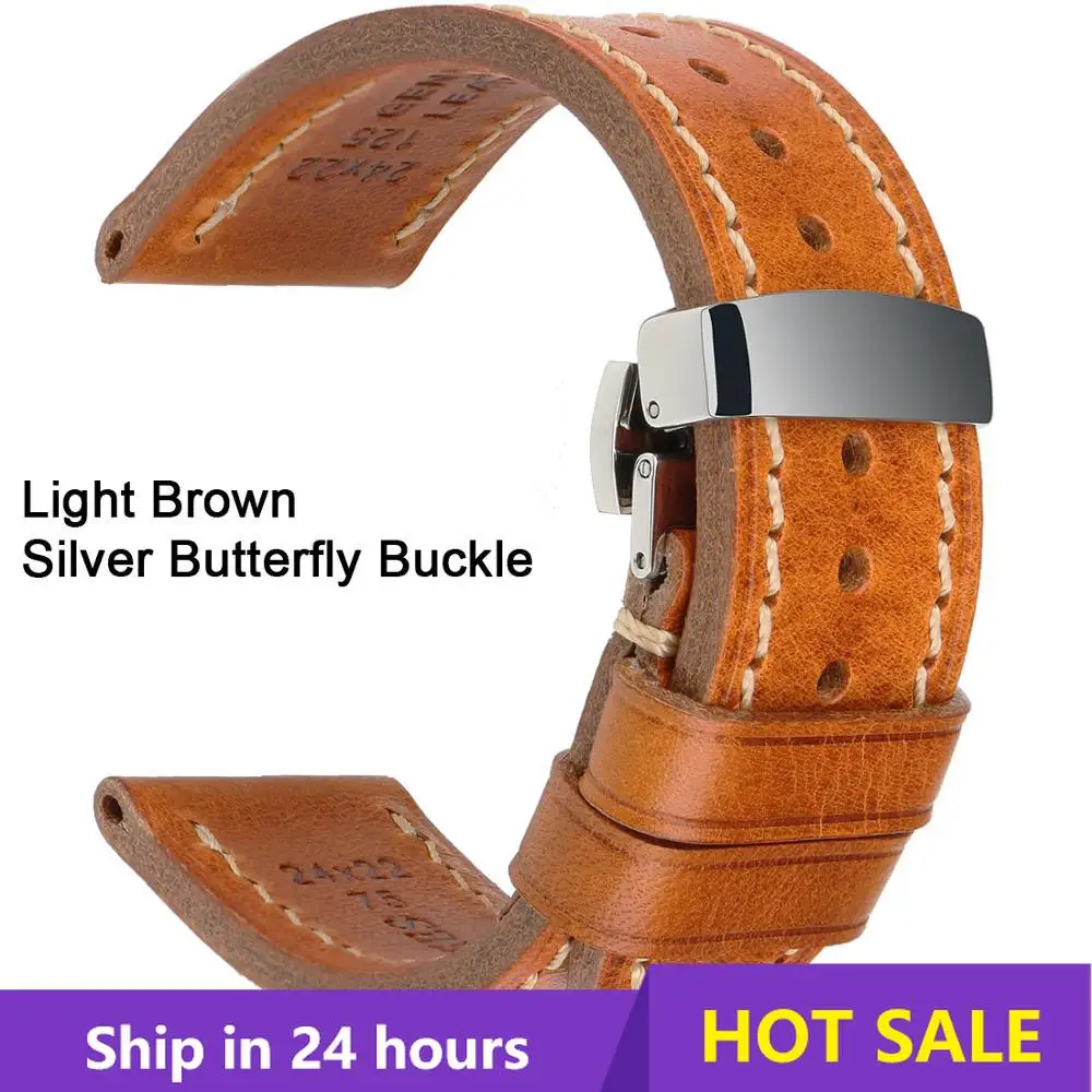 

MAIKES Watch Bands 20mm 22mm 24mm Vintage Genuine Leahter Watch Strap With Butterfly Buckle Clasp For Panerai Mido Tissot Seiko