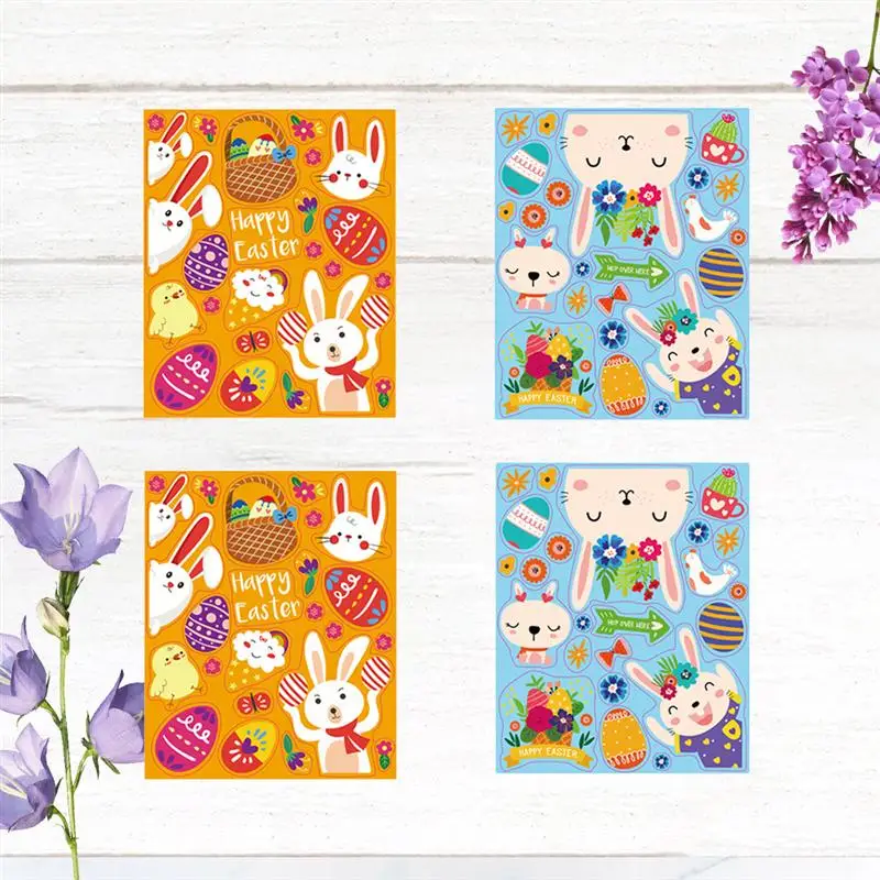 

2 Set of 4 Sheets Easter Window Sticker No Glue Electrostatic Window Sticker Rabbit Easter Egg Sticker Easter Themed Stickers