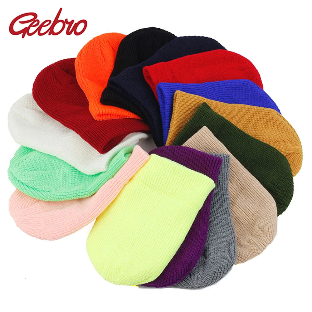 

Knitted Benies Hats Women Casual Soft Skull Cap Plain Color Elastic Warm Skullies Autumn Winter thick hat for female