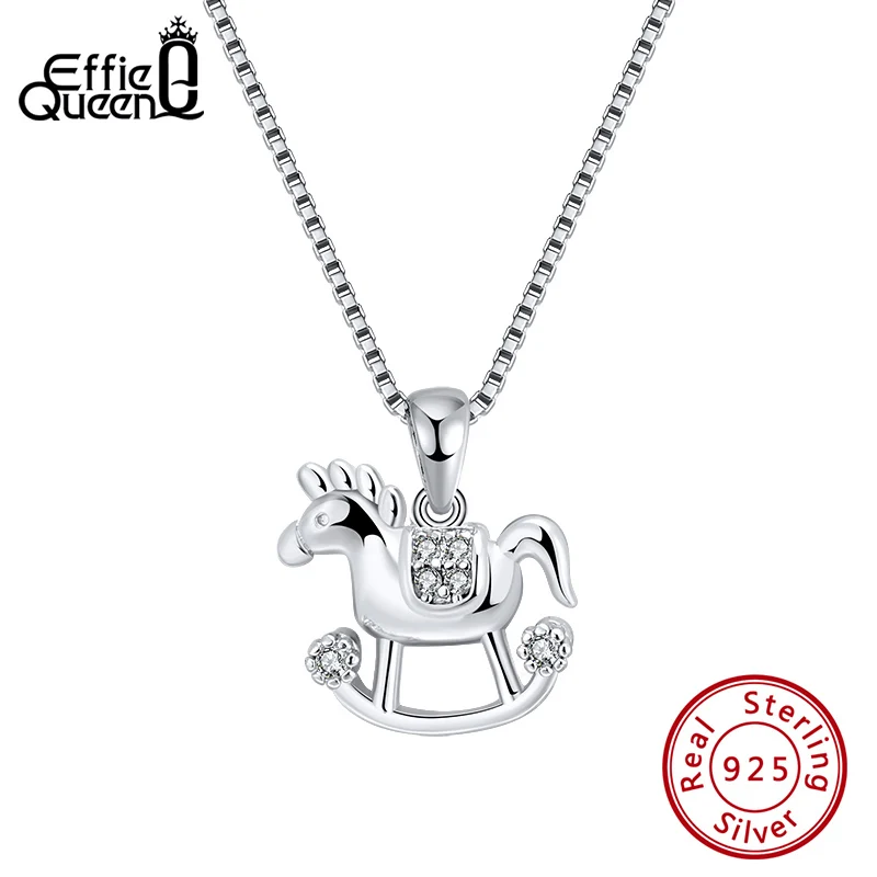 Effie queen, 925 пробы, серебряные ожерелья, Рождественская Снежная лошадь, кулон, ожерелье с AAAA кубическими циркониевые украшения, подарок BN179