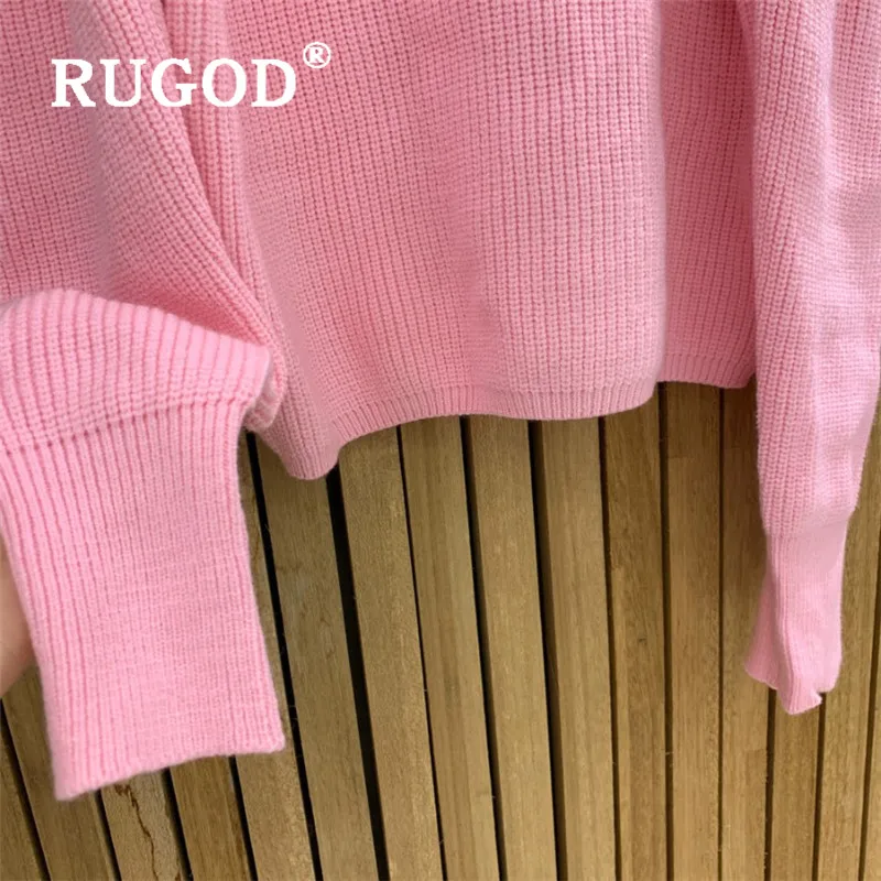 RUGOD корейский винтажный свитер пуловеры с круглым вырезом и пышными рукавами