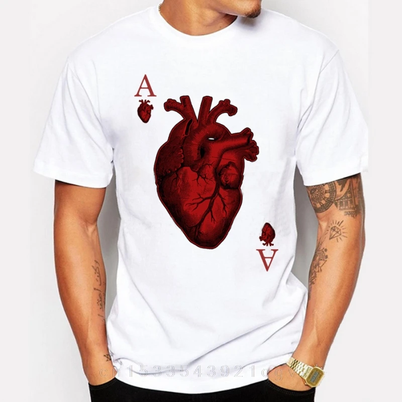 

new arrivals men's fashion designer heart poker t-shirt Harajuku funny tee shirts Hipster O-neck cool tops M-4XL4XL5XL