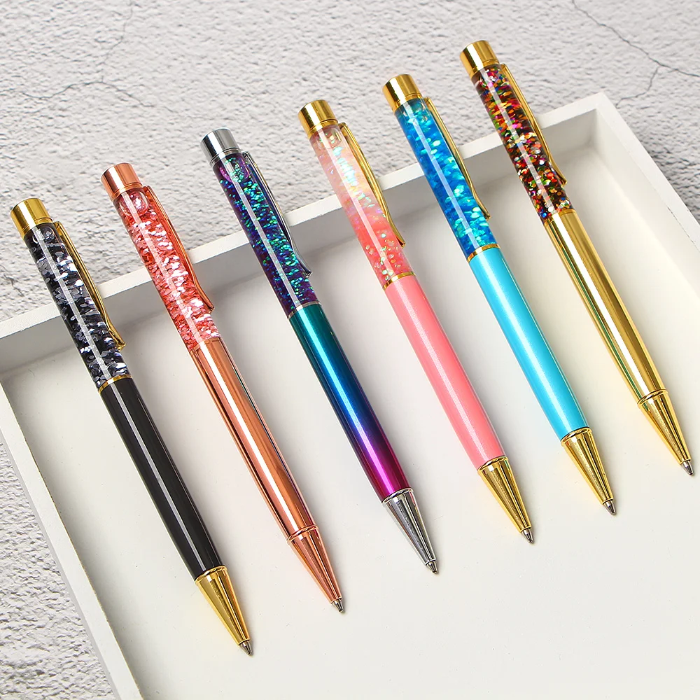Ball Pen 1.0mm Luxury Ballpoint Flow Oil Crystal Gold Foil Metal Copper Colorful High-grade Powder Quicksand pen |