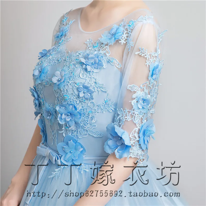 

New Quinceanera Dresses Light Blue V-neck Half Sleeve Floor Length Ball Gown Formal Party Ceremony Long Graduation Gowns
