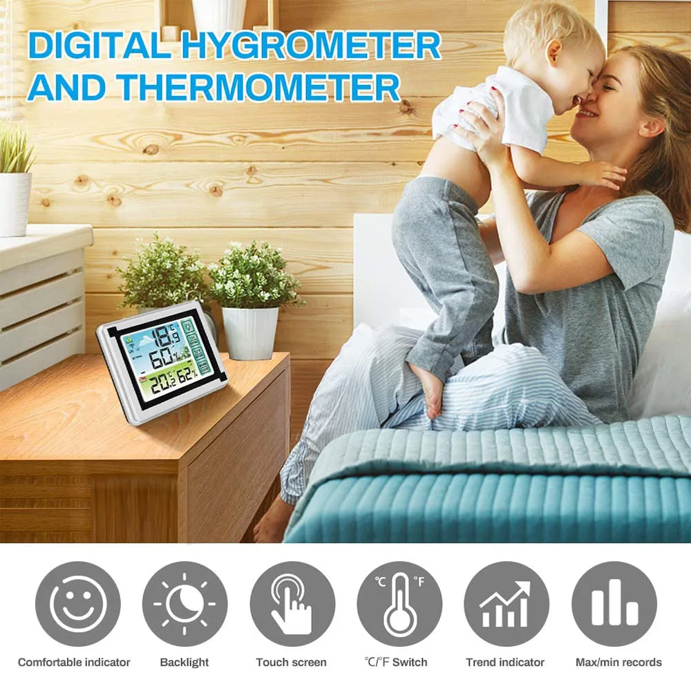 indoor outdoor thermohygrometer weather station wireless lcd digital temperature meter 3 remote sensor for home office baby room free global shipping