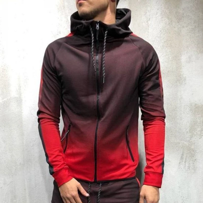 red top jacket Laamei, лоскутный спортивный костюм на молнии, мужской комплект, спортивный, 2 шт., спортивный костюм, мужские толстовки с капюшоном с принтом, куртка, штаны, спортивные костюмы для мужчин - Цвет: red top jacket