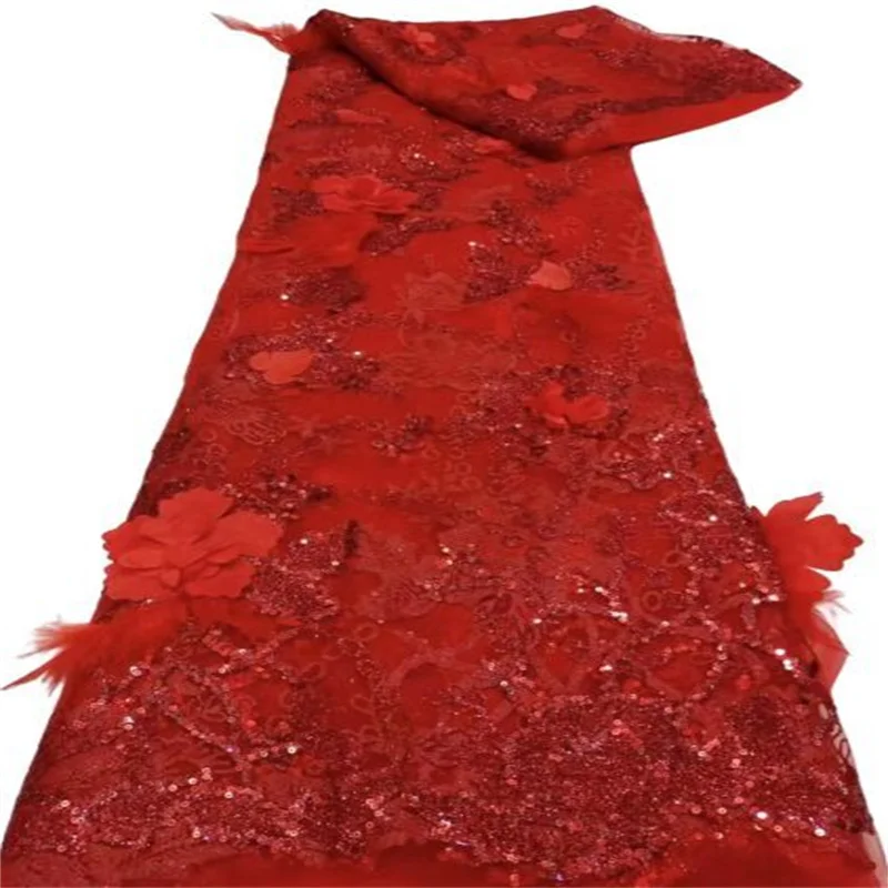 Красная новейшая дешевая французская Тюлевая кружевная ткань с вышивкой и