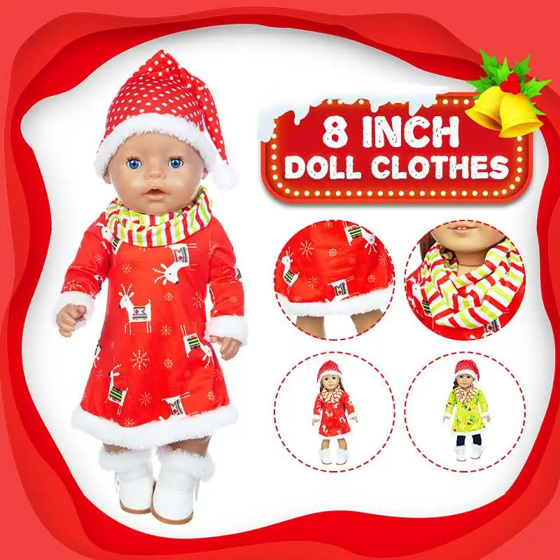 

8 Inch 3 Types Lovely Christmas Suit Toy Clothes Doll Christmas Dress With Hat Matching Baby Doll Girl Girl DIY Toy Accessories