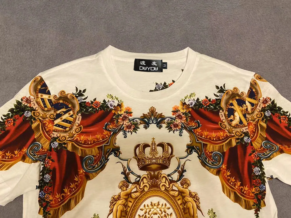 Футболка DUYOU с принтом короны для мужчин и женщин 100% хлопок летняя футболка