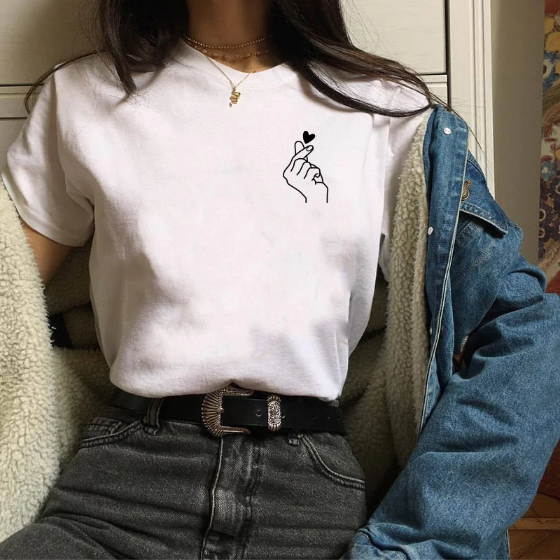 Мелким шрифтом победы принтом сердечки и милым футболки для женщин 2020 летние