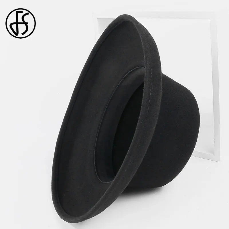 FS черная шляпа с широкими полями для женщин модная британская шерстяная фетровая