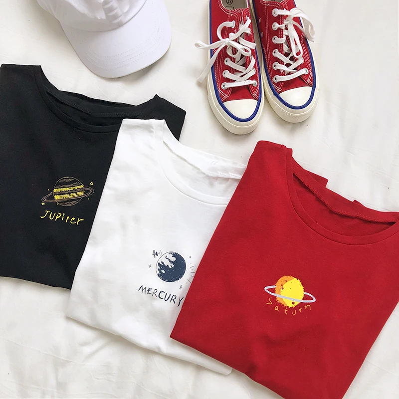 Футболка для девочек с изображением Юпитера Меркурия Сатурна корейская детская