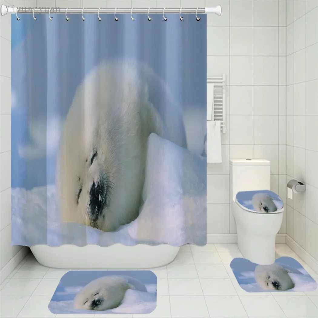 Economici Oceano Mondo Subacqueo Pesce Squalo Sigillo Stampa 3D Tenda Da Doccia Impermeabile Con Tappeto Copriwater Tappetino Da Bagno Set Decorazioni Per Il Bagno