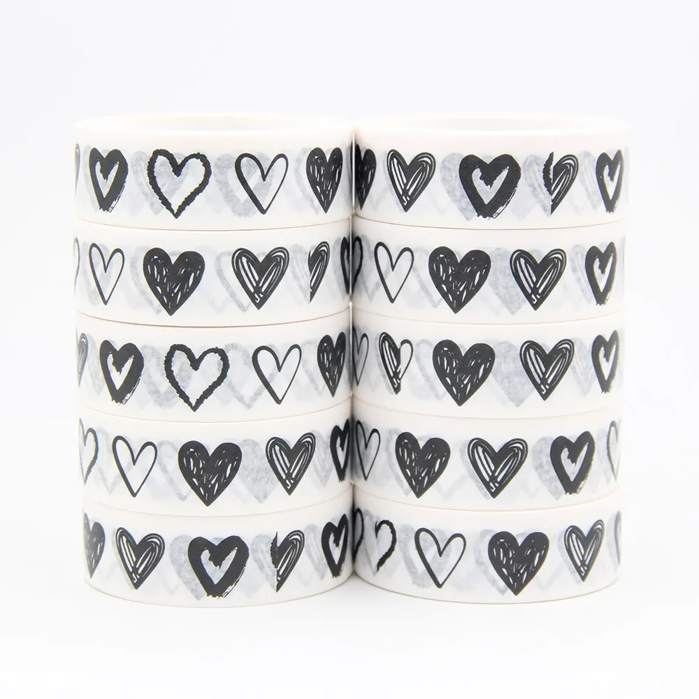 

High quality 10pcs/lot Black and White Heart Washi Tape DIY Decor Scrapbooking Planner Adhesive Masking Tape School Supplies