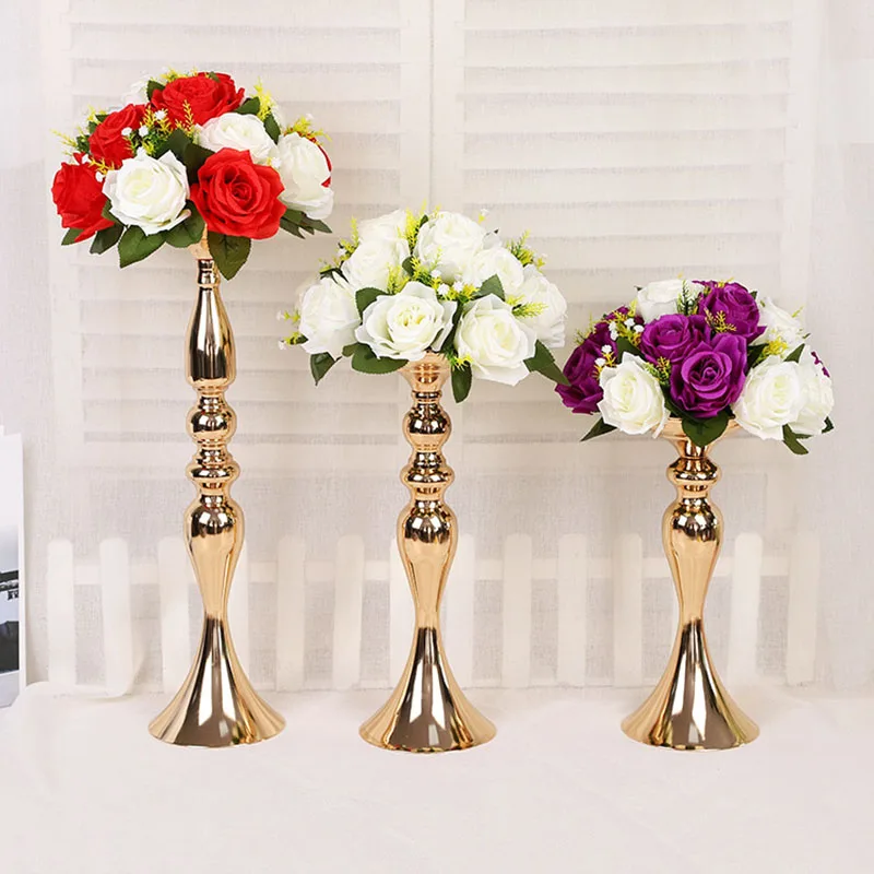 

32/38/50cm Metal Candlestick Flower Vase Table Centerpiece Event Flower Rack Road Lead Gold Silver Wedding Decor Candle Holders