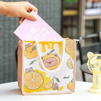 korean kawaii shopping bag cotton and linen thickened meal box student square lunch storage bag portable for men or women